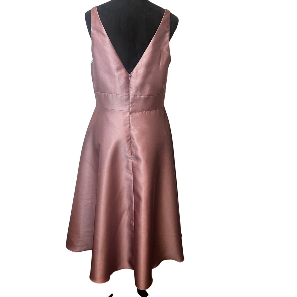Alfred Sung D765 Dusty Rose Satin Twill High-Low Cocktail Bridesmaid Dress Sz 12 - Picture 4 of 10